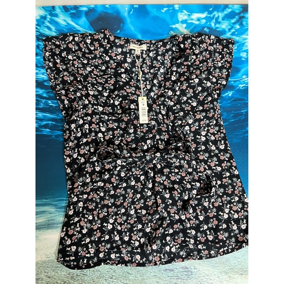 Max Studio Tops - ☀️Max Studio Womens Floral Flutter Sleeve Wrap Tie Top Black Pink A703D39 M